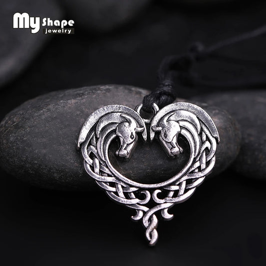 My Shape Fantasy Celtics Horse Lords Necklace Antique Silver Plated Horse Heart necklace Pendant for women mom gifts animal