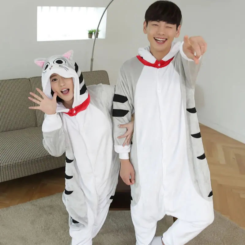 Women Cat Onesies Hooded Sleepwear Unisex Men Pajamas Winter Animal Pajamas One Piece Halloween Xmas Cosplay Costumes Homewear