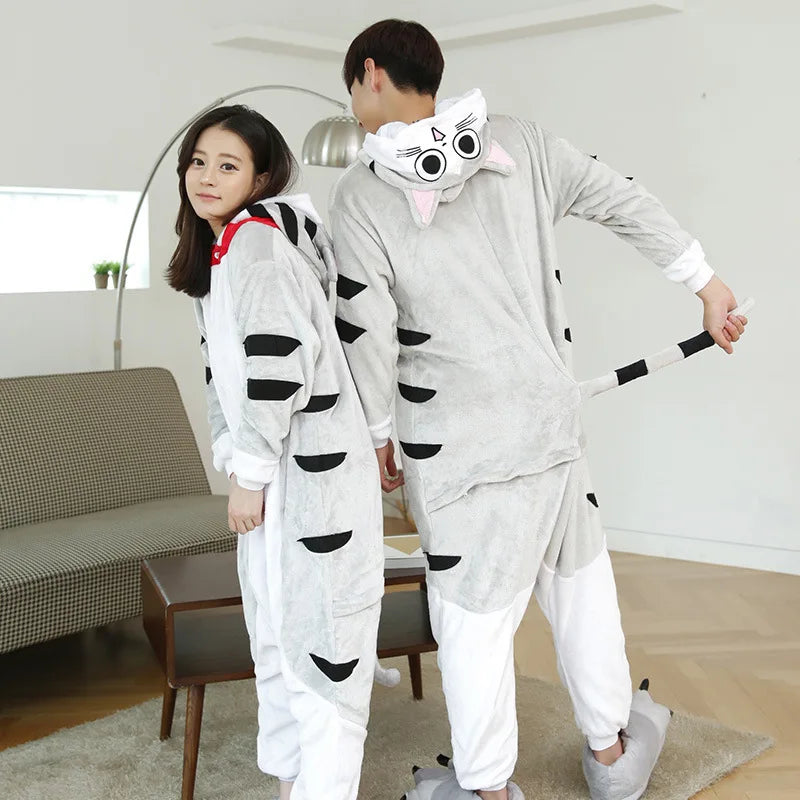 Women Cat Onesies Hooded Sleepwear Unisex Men Pajamas Winter Animal Pajamas One Piece Halloween Xmas Cosplay Costumes Homewear