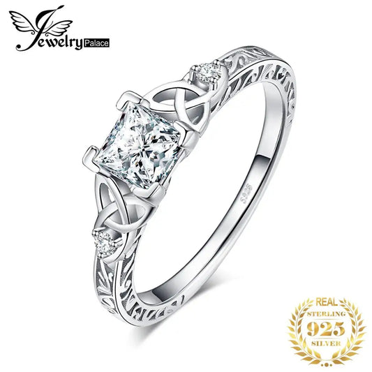 JewelryPalace 925 Sterling Silver Engagement Ring for Woman Celtic 5A CZ Simulated Diamond Ring