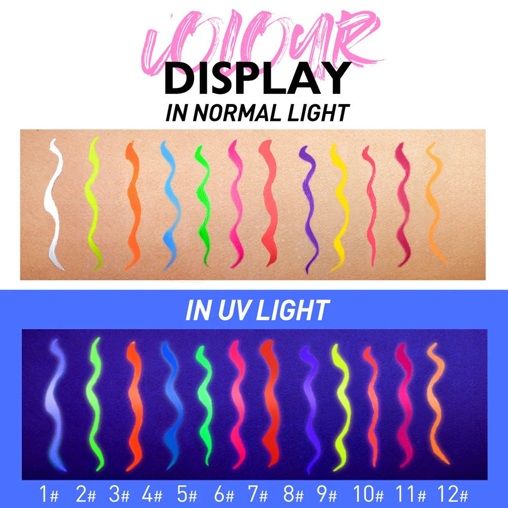 12/Set Macaron Color Fluorescent Liquid Eyeliner Set long-lasting Eyeliner Quick-drying female Eyeliner Halloween Party Makeup