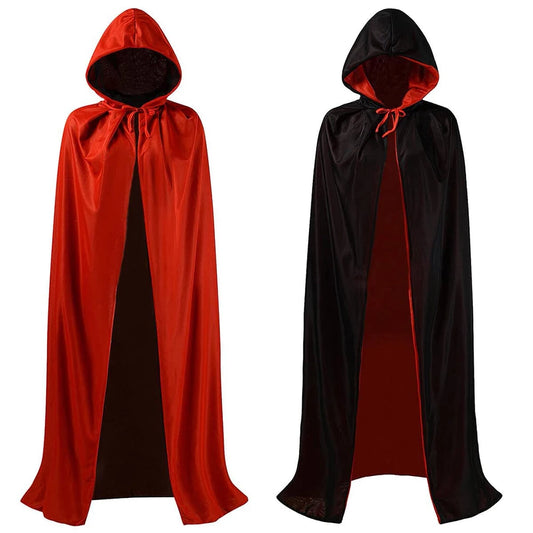 Halloween Cape Stand Collar Hooded Reversible Cloak Adult Kids Vampire Sorcerer Black Red Cape Halloween Party Cosplay Costume