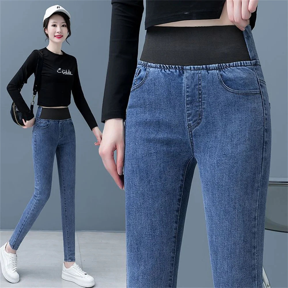 High waist skinny denim pencil pants Women jeans casual Stretch jeans female Elastic waist street wear trousers women pants