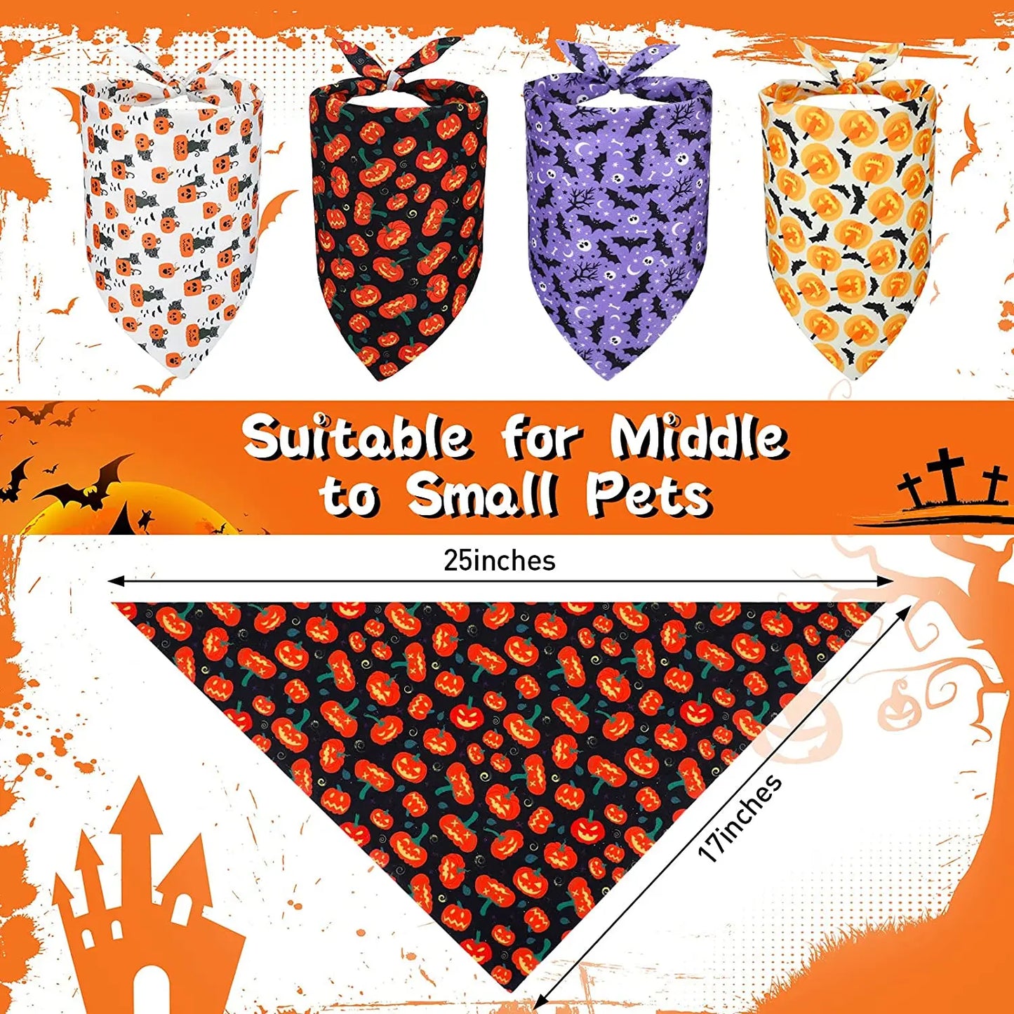 20 Pieces Halloween Dog Bandanas Pumpkin Ghost Dog Triangle Scarf Bibs Pet Triangle Plaid Kerchiefs For Small Medium Large Pets