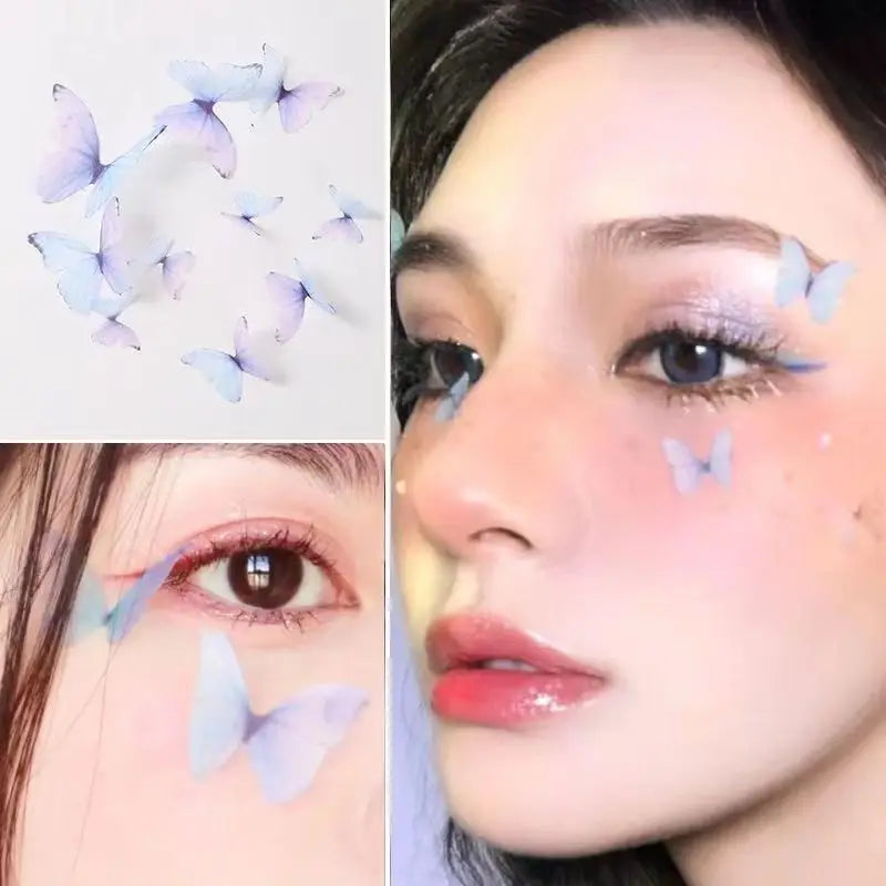 50Pcs Fairy Shiny Glittering Butterfly Tattoo Sticker 3D Sexy Face Eyes Tattoo Halloween Party Body Art Decoration Gems Sticker