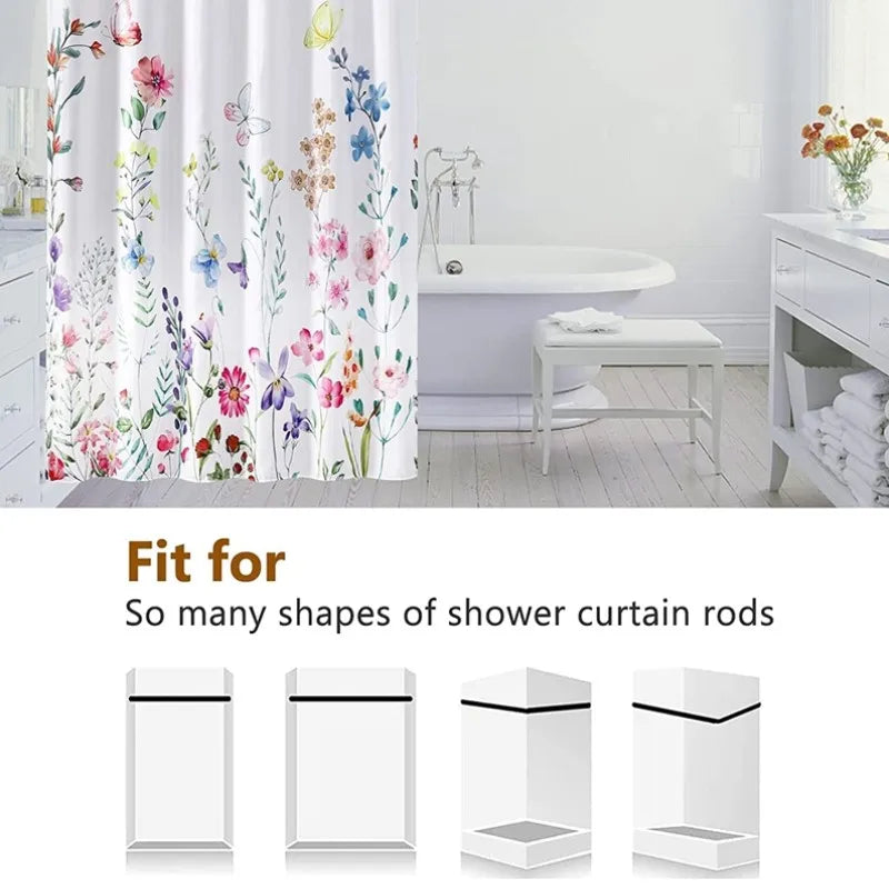 3D Print Shower Curtain With Flower Print Fabric Shower Curtain with Hooks Waterproof Decorative Bath Curtains Bathroom Decor