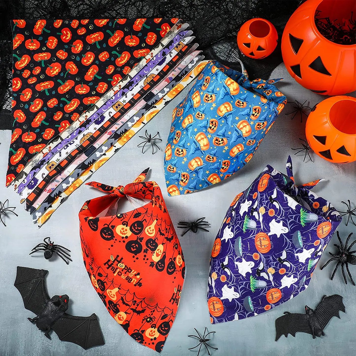 20 Pieces Halloween Dog Bandanas Pumpkin Ghost Dog Triangle Scarf Bibs Pet Triangle Plaid Kerchiefs For Small Medium Large Pets