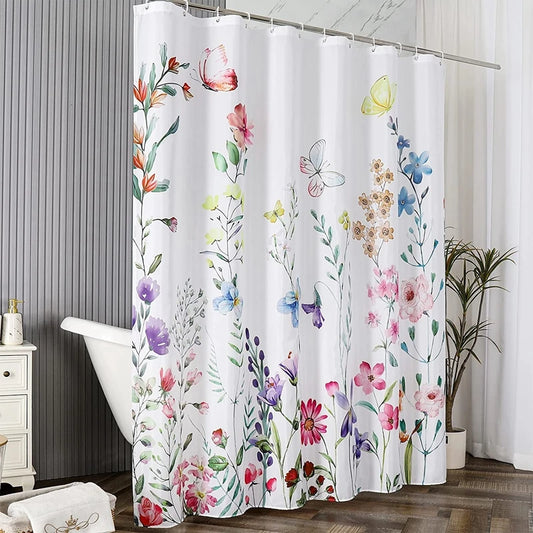 3D Print Shower Curtain With Flower Print Fabric Shower Curtain with Hooks Waterproof Decorative Bath Curtains Bathroom Decor