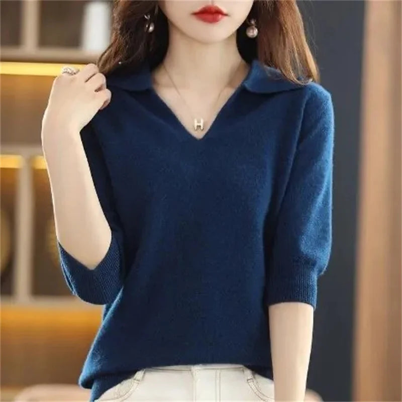 2024 New Women Knitted Sweaters Autumn Winter Warm Clothing Fashion Casual Sweater Long Sleeve Jumper V-Neck Loose Pullovers Top