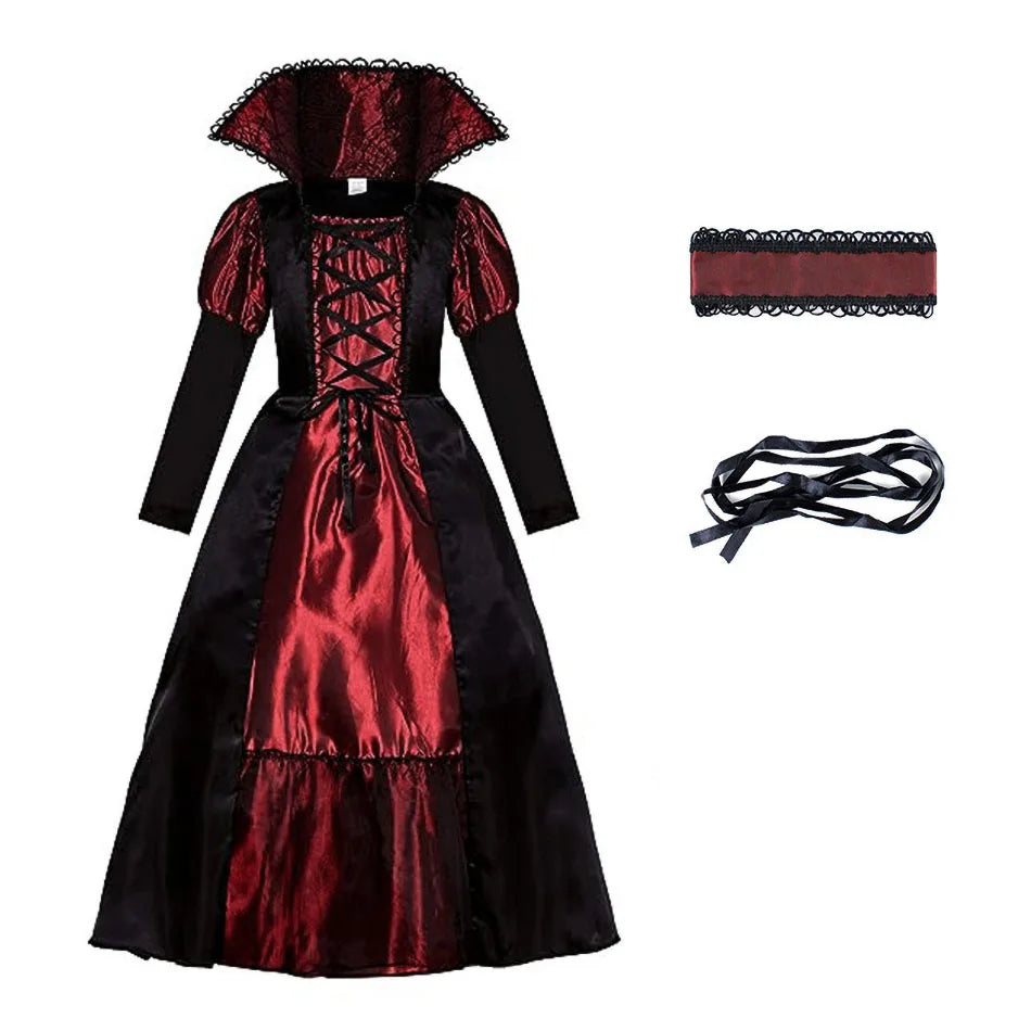 Children Vampire Dress Girls Cosplay Pageant Clothes Kids Witch Christmas Elegant Fantasy Princess Halloween Costume 3-10 Years