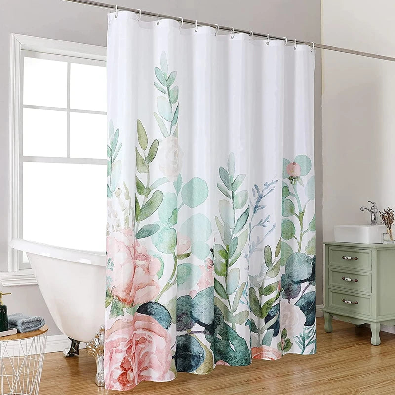 3D Print Shower Curtain With Flower Print Fabric Shower Curtain with Hooks Waterproof Decorative Bath Curtains Bathroom Decor