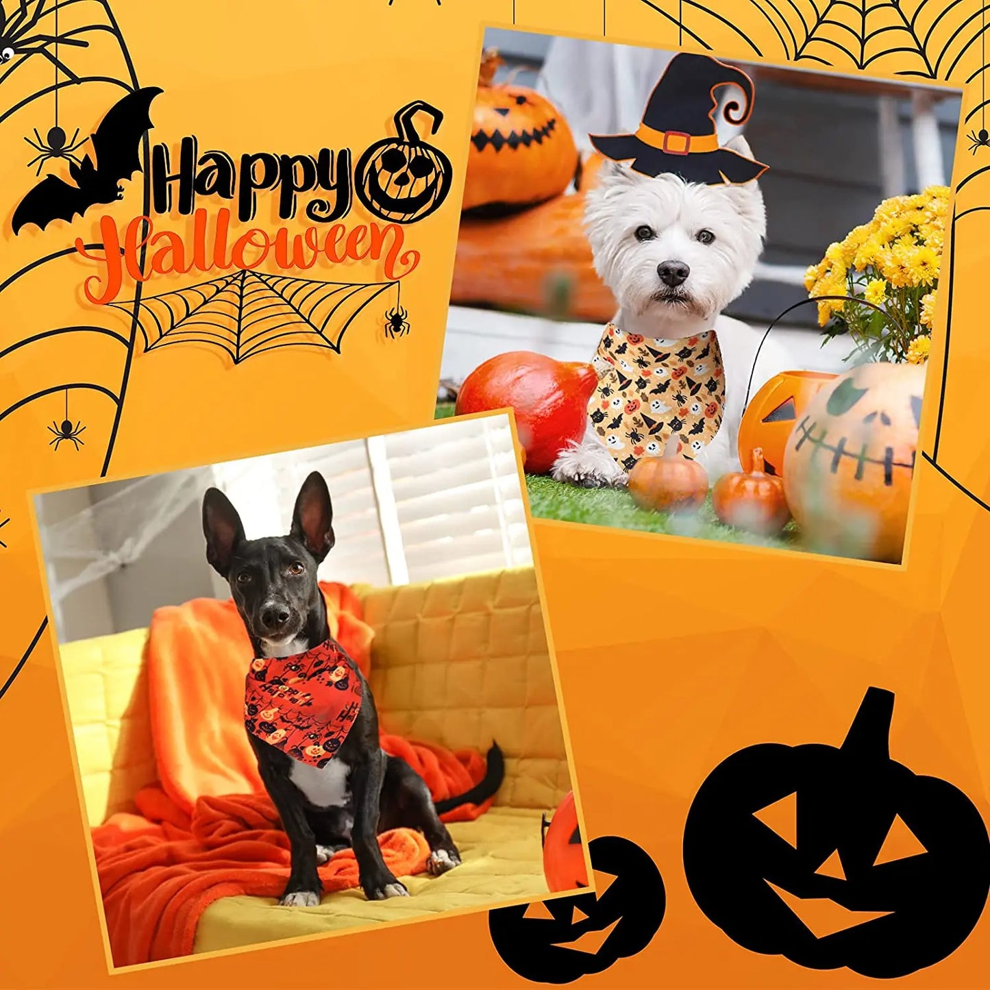 20 Pieces Halloween Dog Bandanas Pumpkin Ghost Dog Triangle Scarf Bibs Pet Triangle Plaid Kerchiefs For Small Medium Large Pets