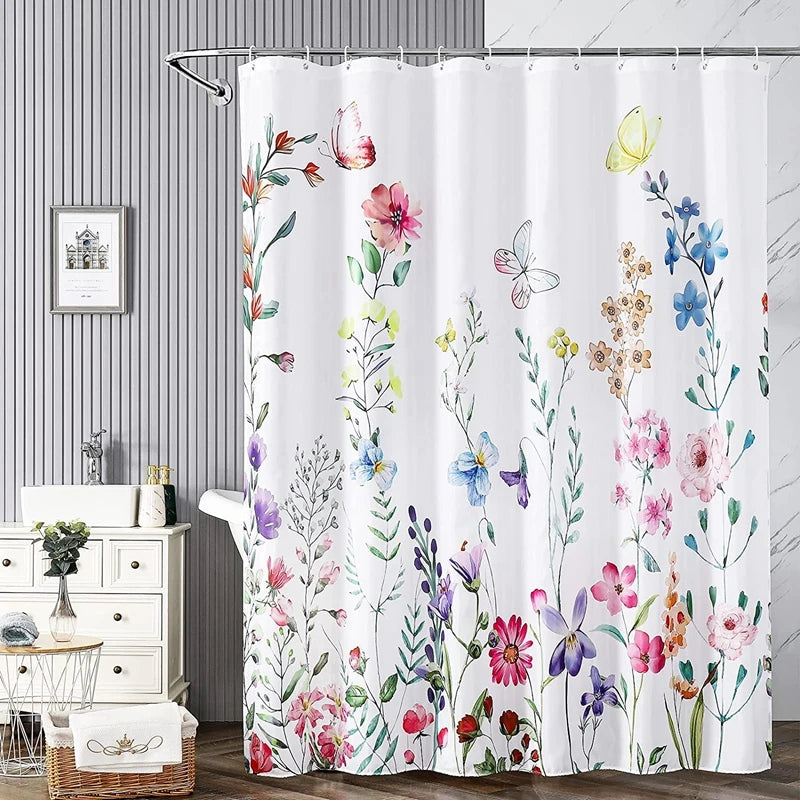 3D Print Shower Curtain With Flower Print Fabric Shower Curtain with Hooks Waterproof Decorative Bath Curtains Bathroom Decor