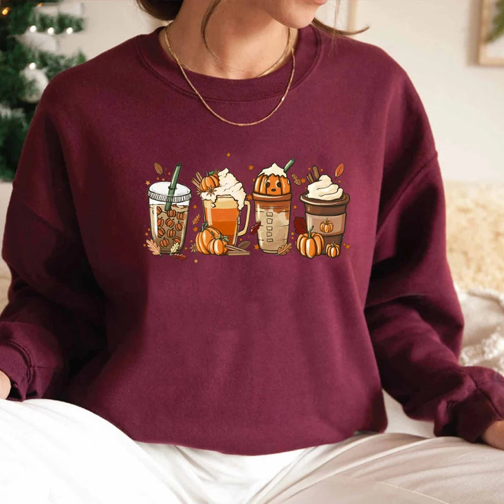 Fall Coffee Sweatshirt Cute Fall Hoodie Thanksgiving Sweatshirt Halloween Hoodies Women Clothes Coffee Lover Pullovers Tops