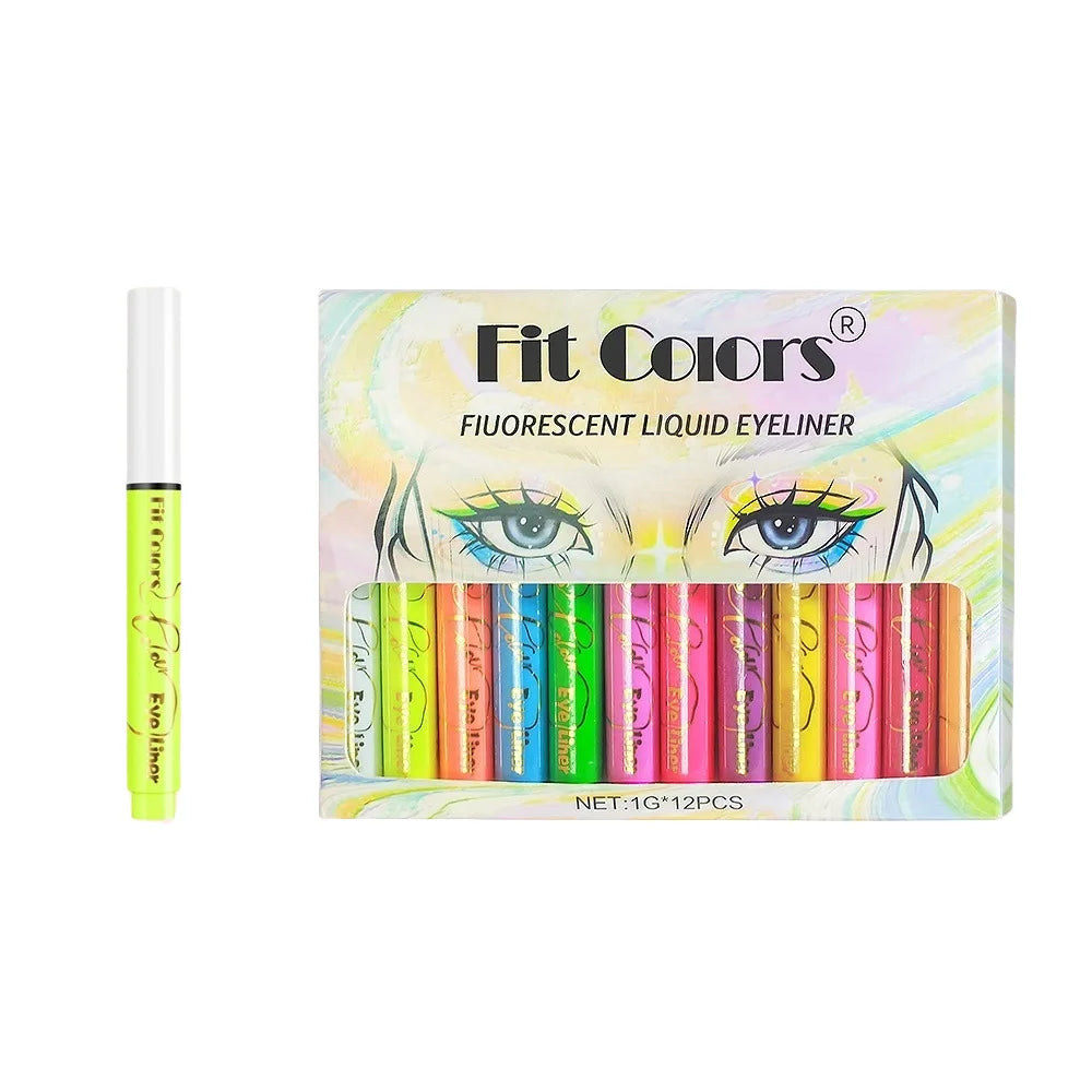 12/Set Macaron Color Fluorescent Liquid Eyeliner Set long-lasting Eyeliner Quick-drying female Eyeliner Halloween Party Makeup